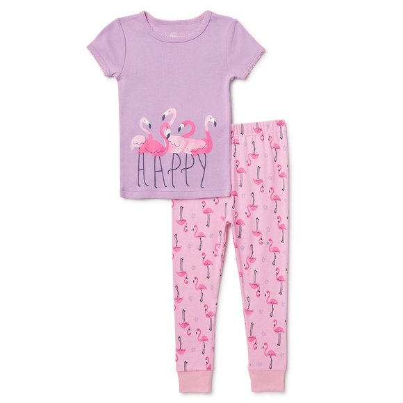 Wonder Nation Toddler Girls' Flamingo Short Sleeve Pajamas, 2 Piece Set 3T NWT - Picture 1 of 5